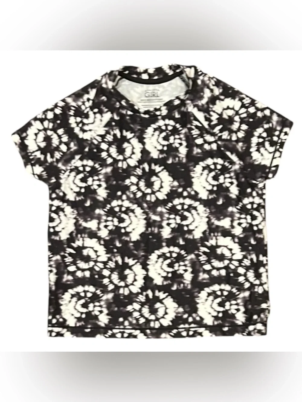 Athleta Girl Rashguard Swim Mock Neck Tie Dye Short Sleeve Surfs Up Black S 7